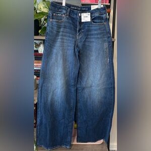 American Eagle Dreams Drape Low-Rise Baggy Wide Leg Jean in Mid Wash